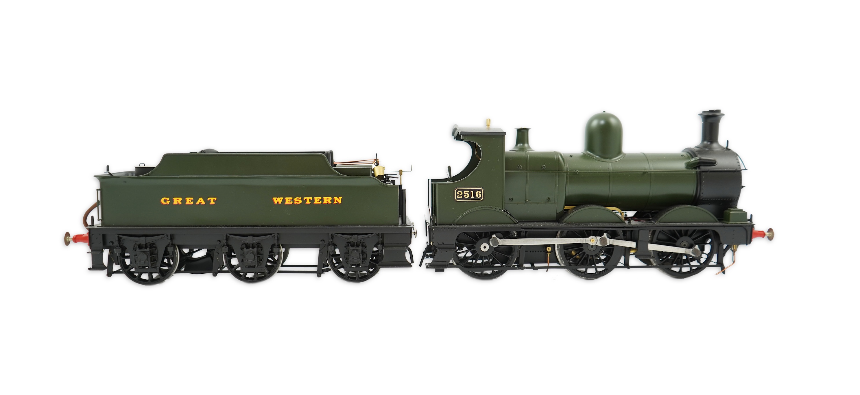 A Gauge One model of a GWR Dean Goods, 0-6-0 tender locomotive, 2516, the model is unpowered in order to allow for a high level of detailing of the valve gear between the frames.